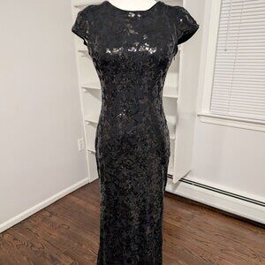 Calvin Klein Black Sequined Dress w/Cowl Back Sz 2
